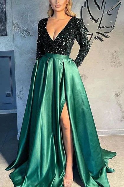 Sexy V Neck Long Sleeves High Slit Evening Gowns Artofit