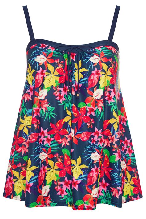 Navy Tropical Print Tankini Top Yours Clothing