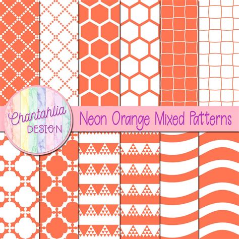 Free Digital Papers Featuring Mixed Patterns In Neon Orange