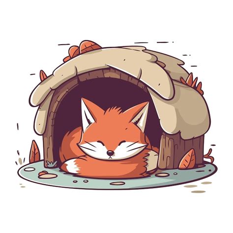 Raposa de desenho animado bonita dormindo em um iglu ilustração