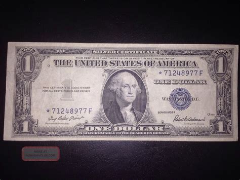 F Silver Certificate Star Note One Dollar Star Rare Bill