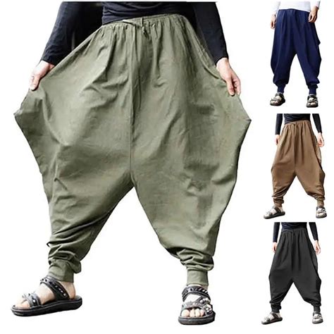 Art Boyutu Pamuk Keten Harem Pantolon Erkekler Baggy Japon Tarz Joggers