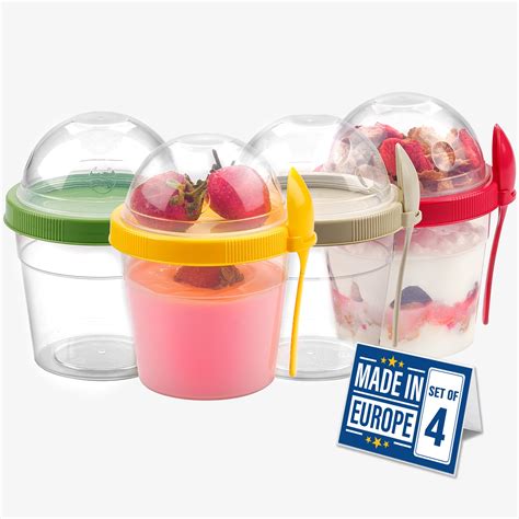 Buy CRYSTALIA Reusable Yogurt Pot Set of 4 500ml, 100%BPA Free Cereal ...