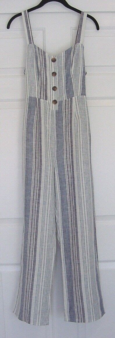 Linen Blend Romeo Juliet Couture Denim Blue White Stripe Overalls