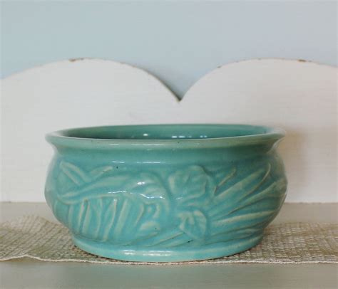 Vintage Aqua Pottery Planter Bowl Etsy Pottery Planters Pottery