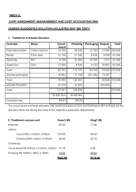 Unseen Solution - week 3 2023 - WEEK 3: COST ASSIGNMENT (MANAGEMENT AND