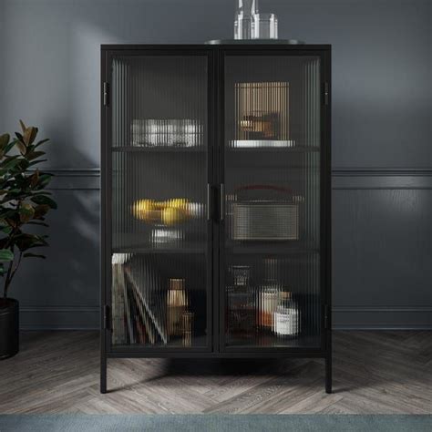 Stannis Tall Cabinet Black Ribbed Glass Glass Cabinets Display