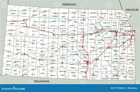 Detailed Kansas Road Map with Labeling. Stock Vector - Illustration of ...