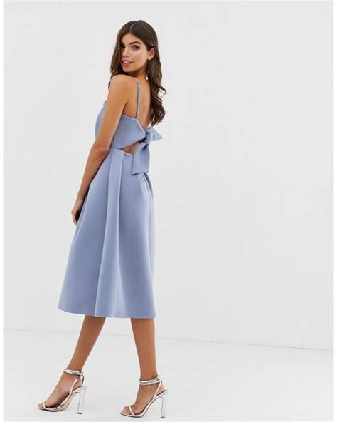 Asos Bow Back Midi Prom Dress In Blue Lyst Canada