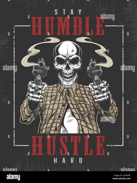 Skeleton Gangster With Guns In T Shirt Vector Illustration Stock