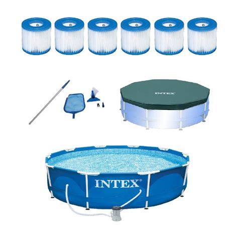 Intex 10 Ft X 10 Ft X 30 In Metal Frame Round Above Ground Pool With Filter Pump And Pool Cover