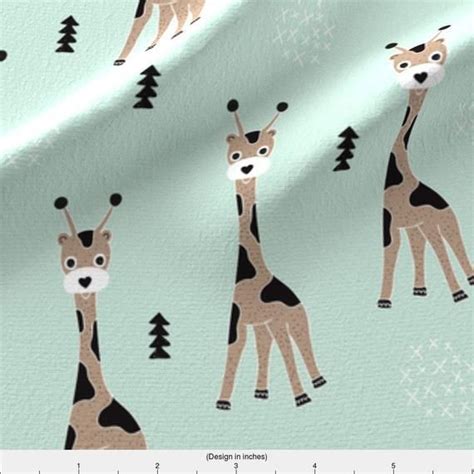 Baby Giraffe Fabric Kids Zoo Jungle Animals Geometric Scandinavian Mint