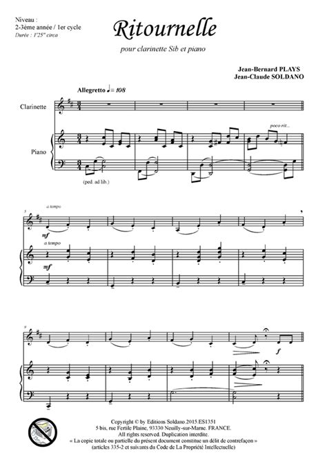 Ritournelle Clarinette En Sib Et Piano Les Editions Soldano