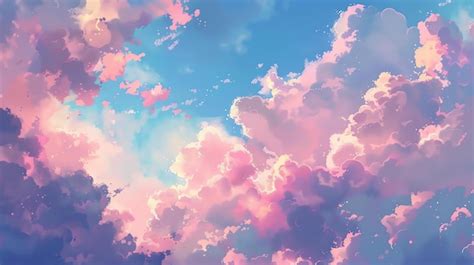 Premium Photo | A beautiful anime style sky with pink blue and purple ...