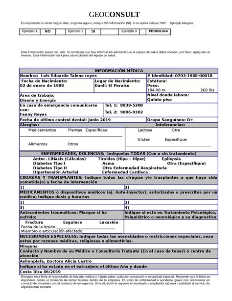 Ficha Medica Ejemplo C Mo Completarla Correctamente