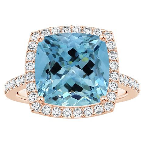 Customizable Angara Gia Certified Aquamarine Halo Ring In Yellow Gold