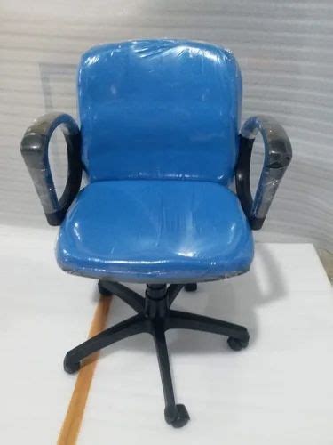 Rexine Low Back Office Revolving Chair For Sitting Blue And Black At