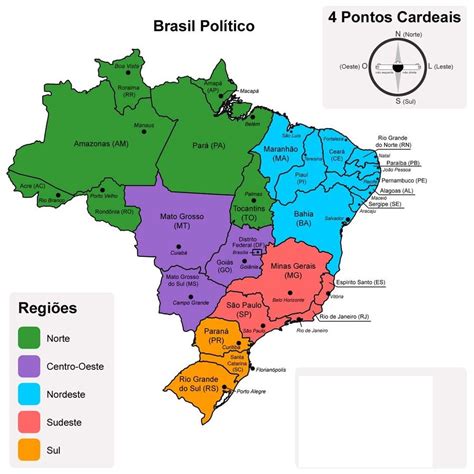 Mapa do Brasil com as Regiões A4 - scolados