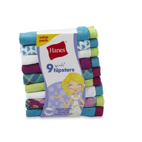 Hanes Girls 9 Pack Hipster Panties Hearts And Plaid