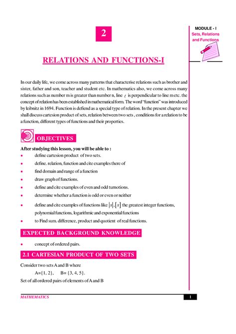 Relations And Functions Module I Sets Relations And Functions In