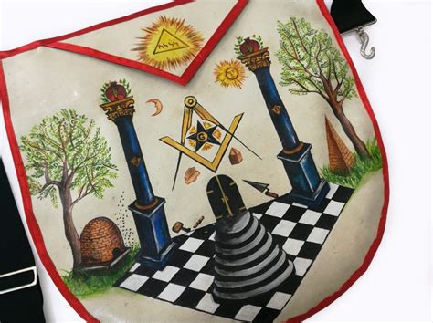 Hand Painted Apron Lambskin The Two Pillars Of Jachin And Boaz Hand Painted Two By Two