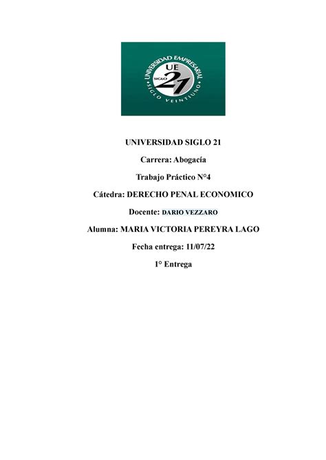 Tp Economico Universidad Siglo Carrera Abogac A Trabajo Pr Ctico