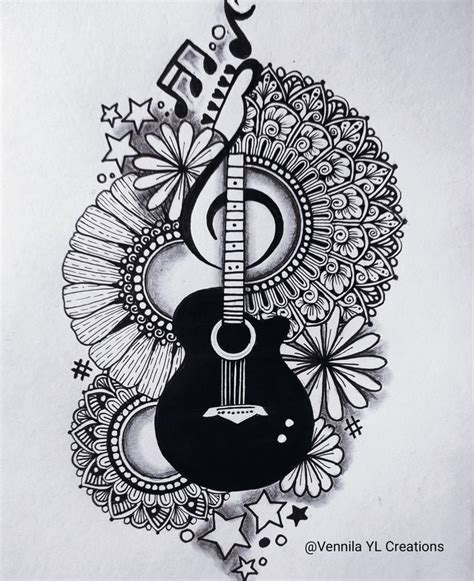 Guitar Mandala Art Mandala Drawing Guitar Drawing In 2022 Book Art