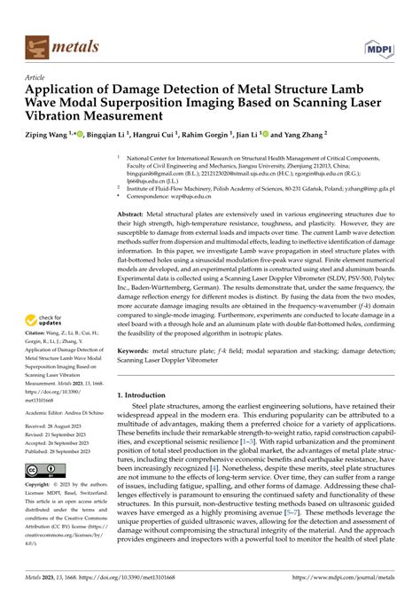 PDF Application Of Damage Detection Of Metal Structure Lamb Wave