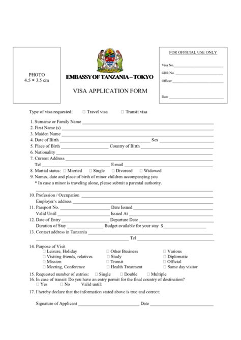 Top Tanzania Visa Application Form Templates free to download in PDF format