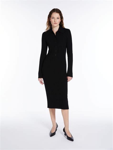 Max Mara Wool And Cashmere Midi Dress Black Editorialist