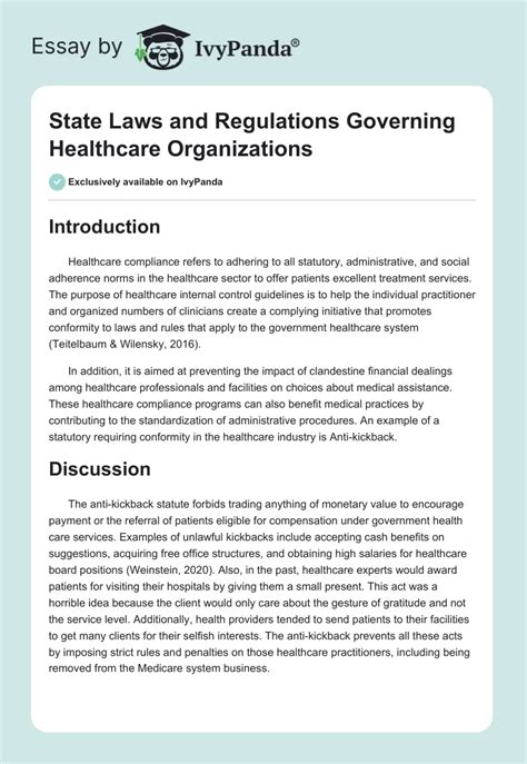 State Laws And Regulations Governing Healthcare Organizations 615