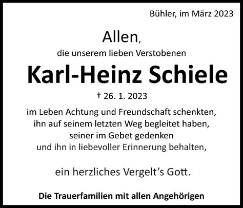 Traueranzeigen Von Karl Heinz Schiele OstalbTrauer