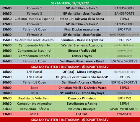 Esportes Na Tv On Twitter A Agenda Esportiva Desta Sexta Feira