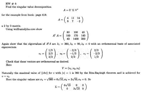 Hw 4 Find The Singular Value Decomposition Α U