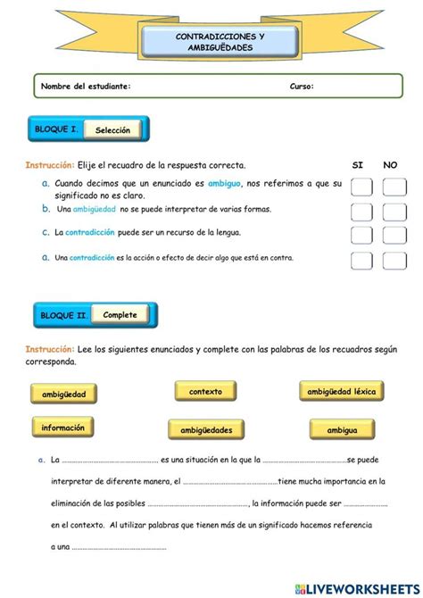 Contradicciones Y Ambiguedades Worksheet Interactive Activities