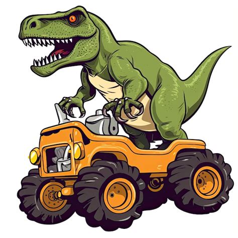 Premium Photo | Tyrannosaurus dinosaur rides on a monster truck TRex ...