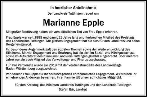 Traueranzeigen Von Marianne Epple Schwaebische De Trauerportal