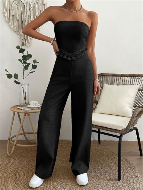 SHEIN Essnce Solid Tube Top Wide Leg Pants SHEIN EUR