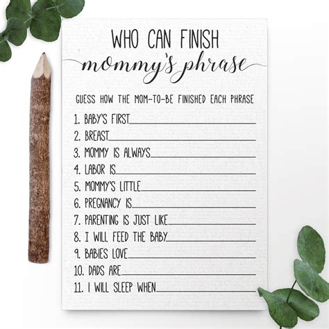 Who Can Finish Mommy S Phrase Baby Shower Game Finish Etsy Canada