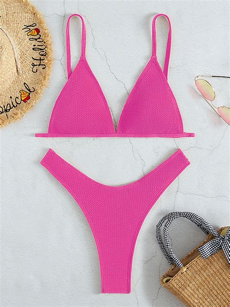 Shein Swim Vcay Textured Triangle High Cut Bikini Swimsuit Shein Usa