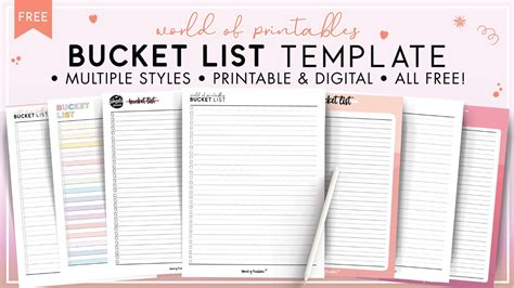 Bucket List Template - 16 Inspirational Styles | World of Printables