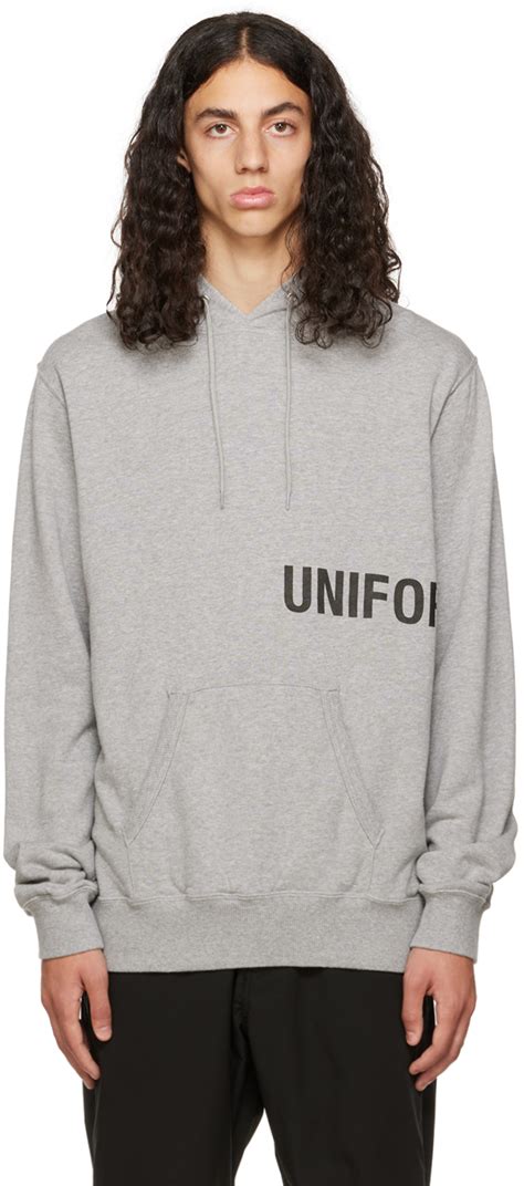 Gray Printed Hoodie by Uniform Experiment on Sale