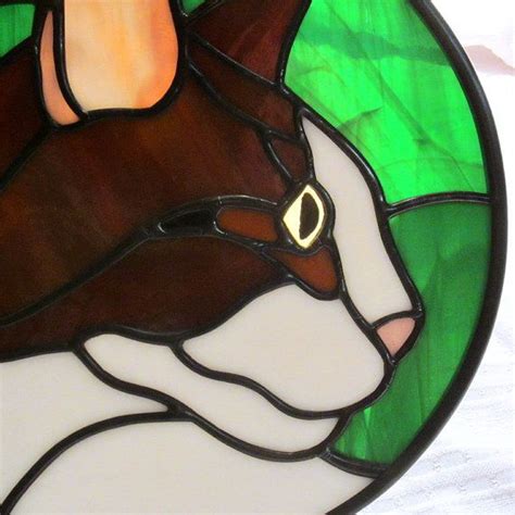 Stained Glass Brown And White Tabby Cat Profile Suncatcher Etsy