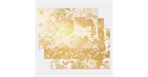 Vintage Floral Toile Metallic Gold Foil Wrapping Paper Sheets | Zazzle