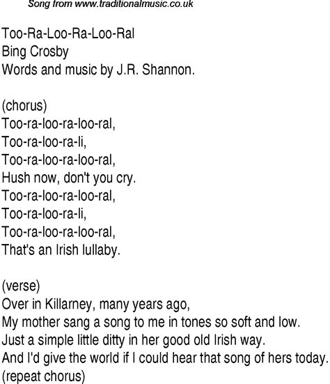 Top Songs Music Charts Lyrics For Too Ra Loo Ra Loo Ral