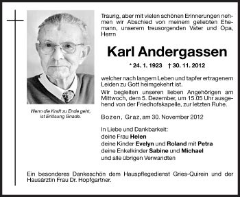 Traueranzeigen Von Karl Andergassen Trauer Bz