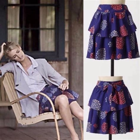 Anthropologie Skirts Anthro Silk Skirt Odille Felicia Navy Blue