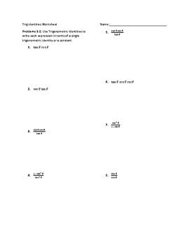 Trigonometry Identities Worksheet by Kyle Smith | TPT