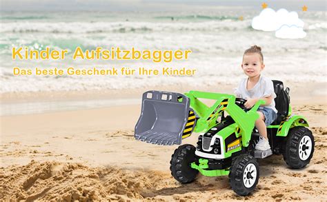 Costway V Kinderbagger Km H Elektro Sitzbagger Mit Schaufel