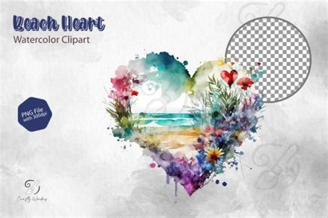 Beach Heart Watercolor Clipart Graphic By Crafty Wonders Creative Fabrica